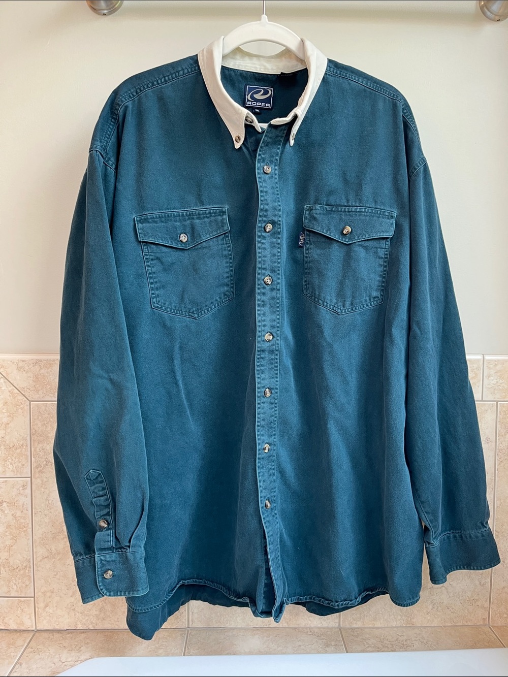 ROPER MEN'S CONTRASTING COLLAR COTTON LONG SLEEVE WESTERN BUTTON DOWN SHIRT 2XL